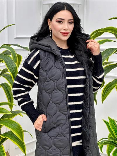Kum Saati Fermuarlı Yelek 7001 Siyah