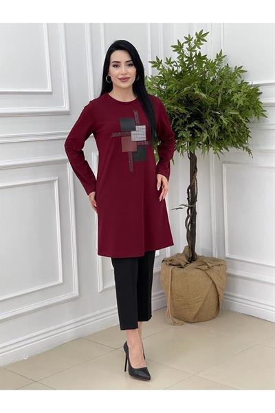 Küp Deri Detay Tunik 714 Bordo