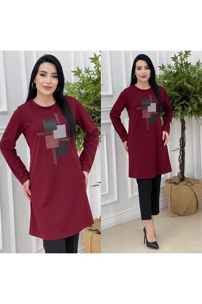 Küp Deri Detay Tunik 714 Bordo