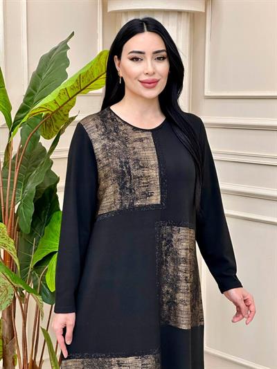 Küp Desen Yumoş Anne Elbise 9023 t-24 Siyah