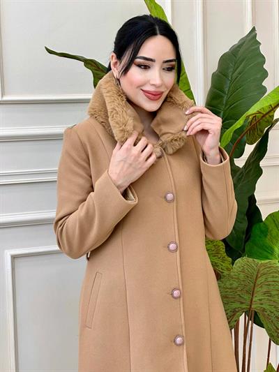 Kürk Boyunlu Kaşe Kaban 5112 t-24 Camel