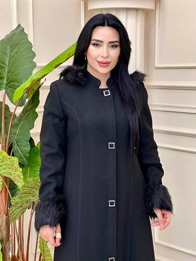 Kürk Detay Kaşe Manto 825 Siyah