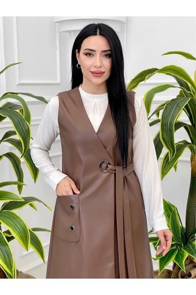 Kuş Gözü Deri Yelek 7338 Kahverengi