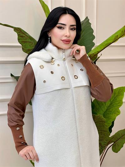 Kuş Gözü Detay Angora Yelek 7452 t-24 Ekru