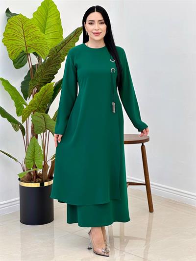 Kuş Gözü Detay Elbise 6503 Benetton Yeşili