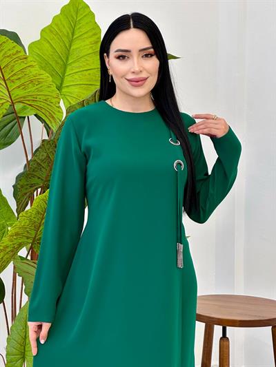 Kuş Gözü Detay Elbise 6503 Benetton Yeşili