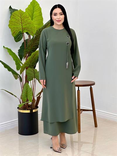 Kuş Gözü Detay Elbise 6503 Haki