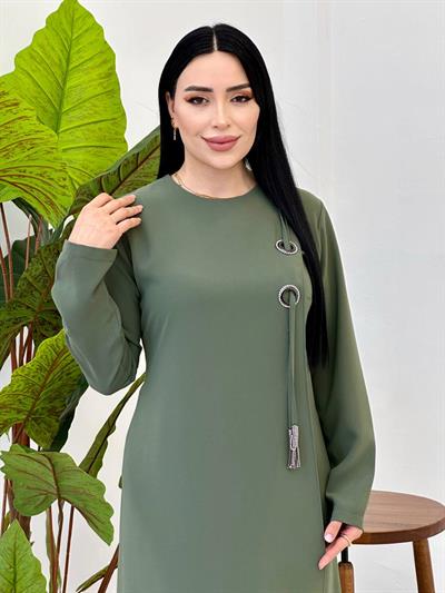 Kuş Gözü Detay Elbise 6503 Haki