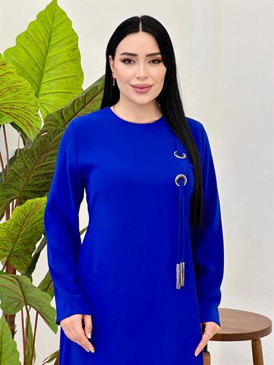 Kuş Gözü Detay Elbise 6503 Mavi