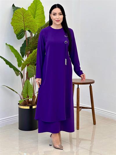Kuş Gözü Detay Elbise 6503 Mor
