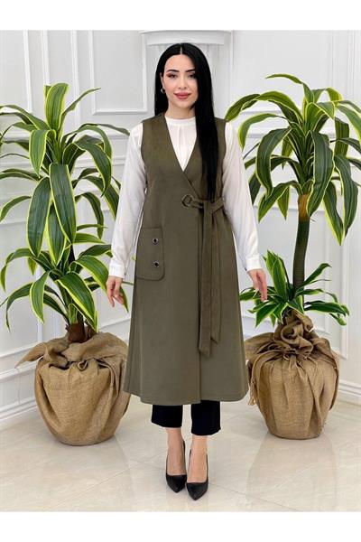 Kuş Gözü Süet Yelek 7337 Haki