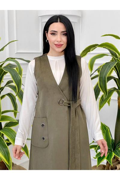 Kuş Gözü Süet Yelek 7337 Haki