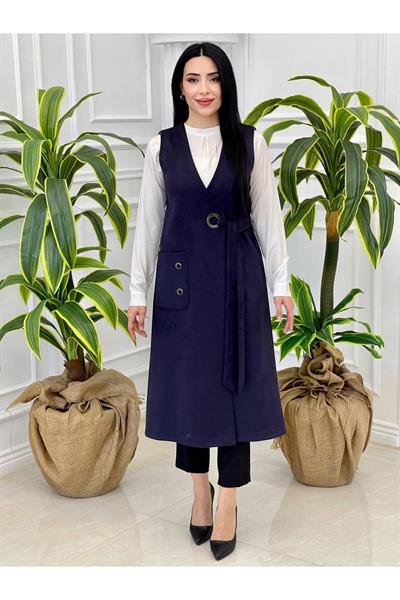 Kuş Gözü Süet Yelek 7337 Lacivert