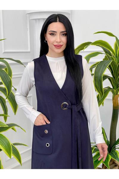 Kuş Gözü Süet Yelek 7337 Lacivert