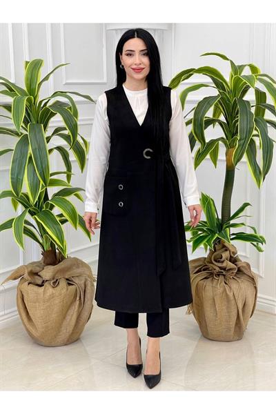 Kuş Gözü Süet Yelek 7337 Siyah