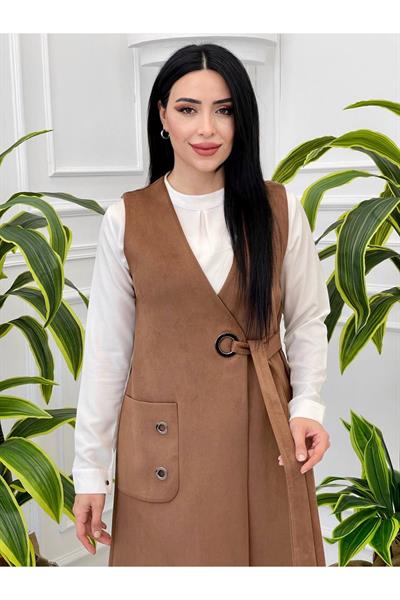 Kuş Gözü Süet Yelek 7337 Taba