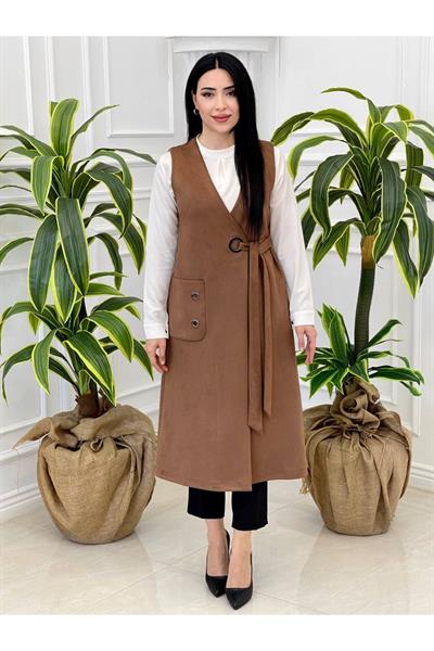 Kuş Gözü Süet Yelek 7337 Taba