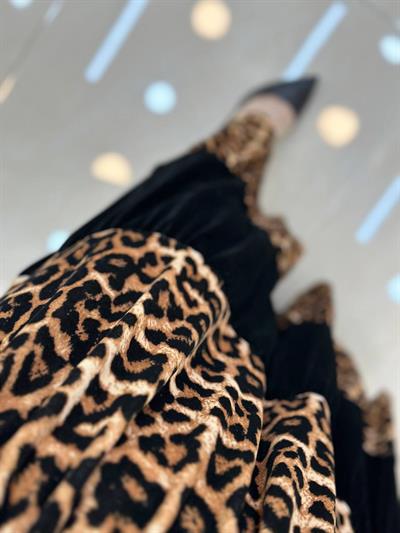 Leopar Geçişli Kadife Elbise 3731 t-24 Leopar