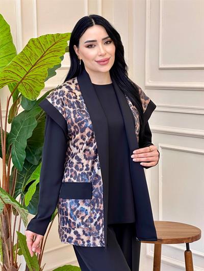 Leopar Payet Yelek Üçlü Takım 2001 t025 Siyah