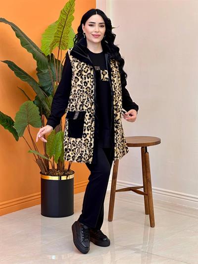 Leopar Yelek Üçlü Takım 18845 t-24 Siyah