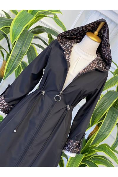 Leoparlı Trenç Kot 9091-Siyah