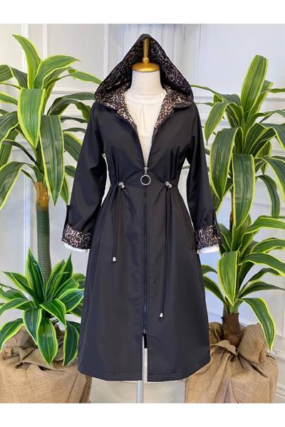 Leoparlı Trenç Kot 9091-Siyah