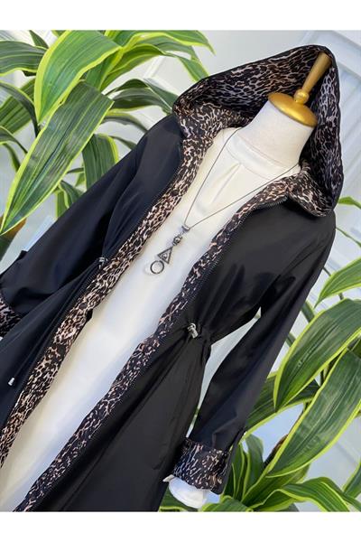 Leoparlı Trenç Kot 9091-Siyah