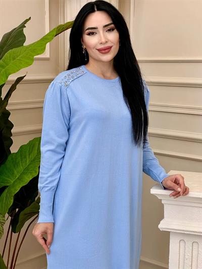 Merseriz Omuz Taşlı Elbise 140156 t-24 bebek mavisi
