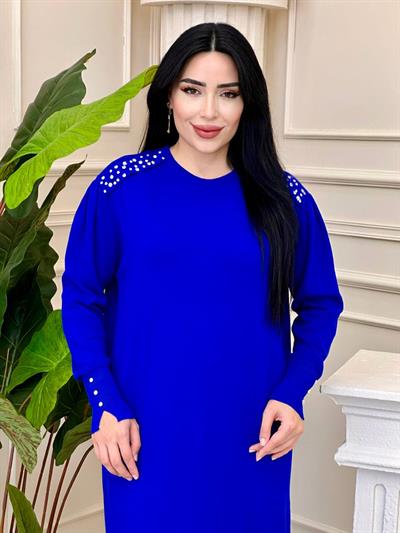 Merseriz Omuz Taşlı Elbise 140156 t-24 Saks