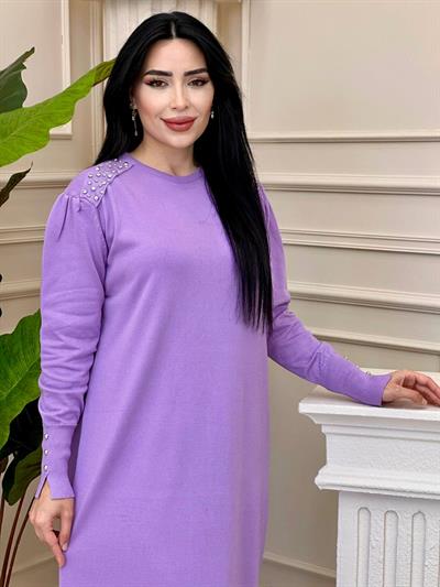 Merseriz Omuz Taşlı Elbise 140156 t-24 Lila