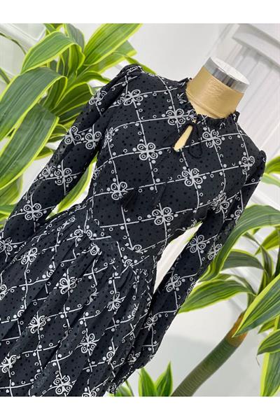 Minik Puantiye Elbise 3788 Siyah