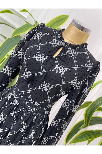 Minik Puantiye Elbise 3788 Siyah