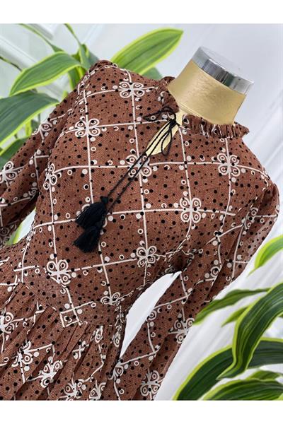 Minik Puantiye Elbise 3788 Taba