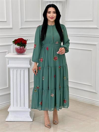 Miss İndigo Elbise 1330-2  T-24 Mint yeşili