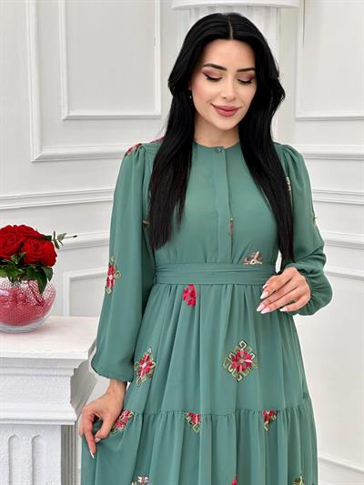 Miss İndigo Elbise 1330-2  T-24 Mint yeşili