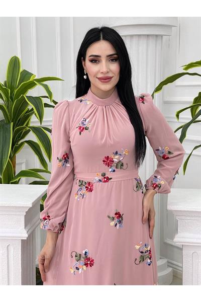Nakişli Şifon Elbise 4041 Purdra