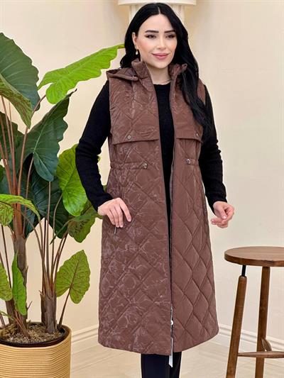 Nova Desenli kapitone Yelek 1136 T-25 Kahverengi