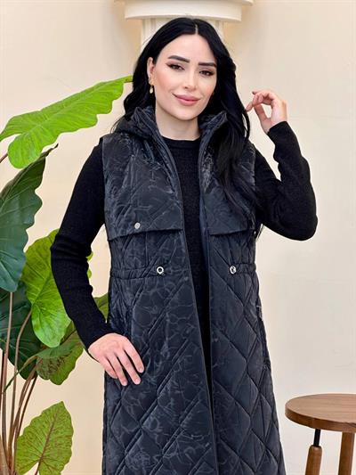 Nova Desenli kapitone Yelek 1136 T-25 Siyah