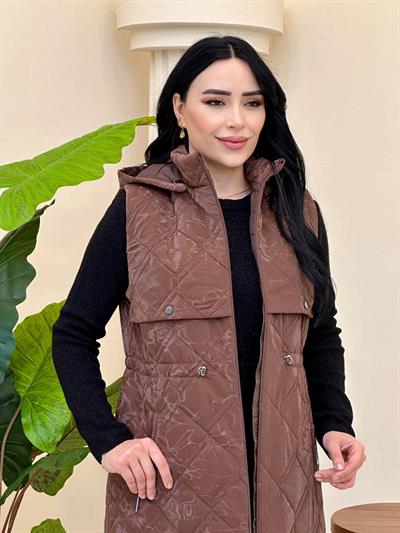 Nova Desenli kapitone Yelek 1136 T-25 Kahverengi