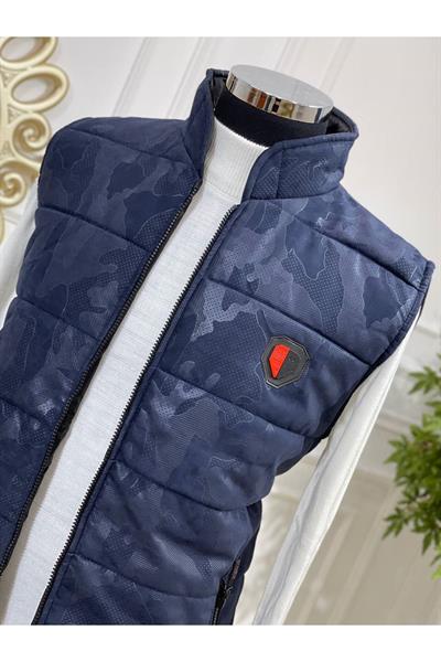 Nubuk Kamuflaj Desen Yelek Lacivert