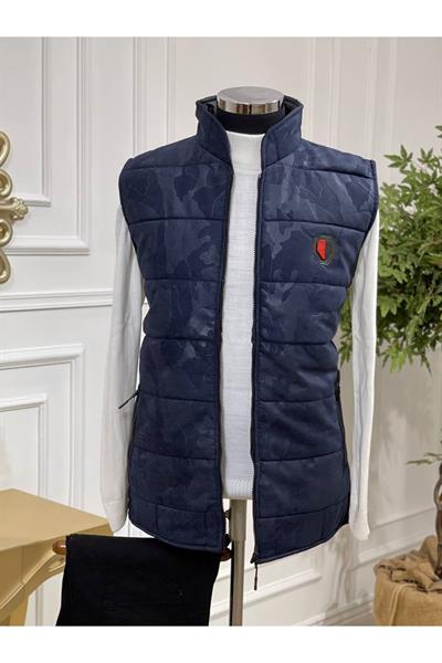 Nubuk Kamuflaj Desen Yelek Lacivert