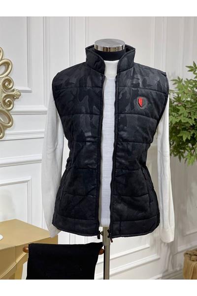 Nubuk Kamuflaj Desen Yelek Siyah