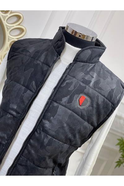 Nubuk Kamuflaj Desen Yelek Siyah