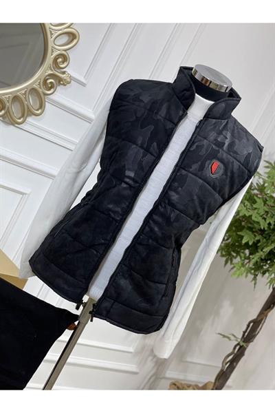 Nubuk Kamuflaj Desen Yelek Siyah