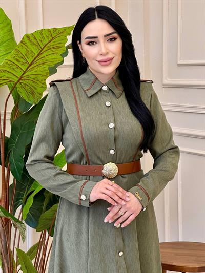 Omuz Apolet Düğmeli Elbise 7027 e025 Haki