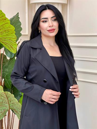Omuz Apolet Tek Düğme Trenç 5135 t-24 Siyah