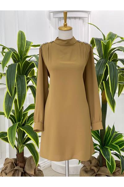 Omuz Çiçek Taş Tunik 23065 Hardal