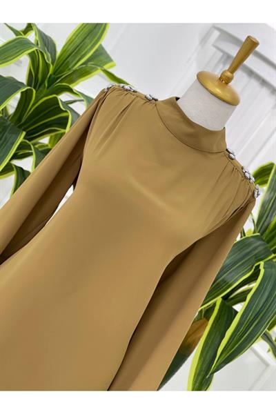 Omuz Çiçek Taş Tunik 23065 Hardal