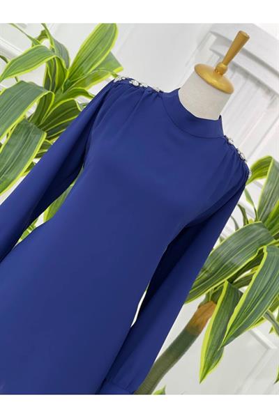 Omuz Çiçek Taş Tunik 23065 Saks