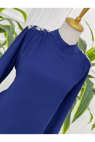Omuz Çiçek Taş Tunik 23065 Saks